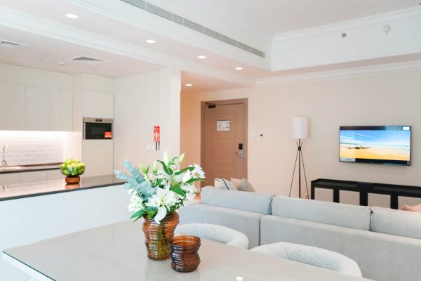 TV in The Livingroom in Andalus By Al Seef Resort and Spa